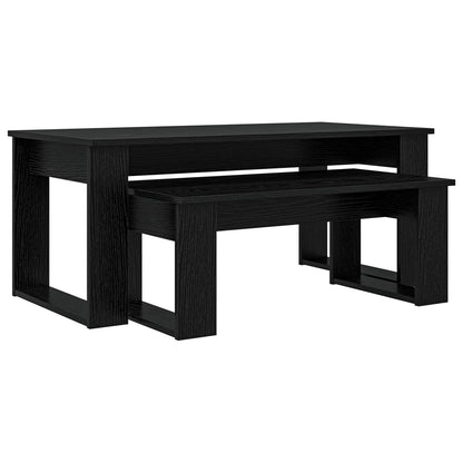 Koffietafel Set 2 pcs Zwart Eiken Bewerkt hout