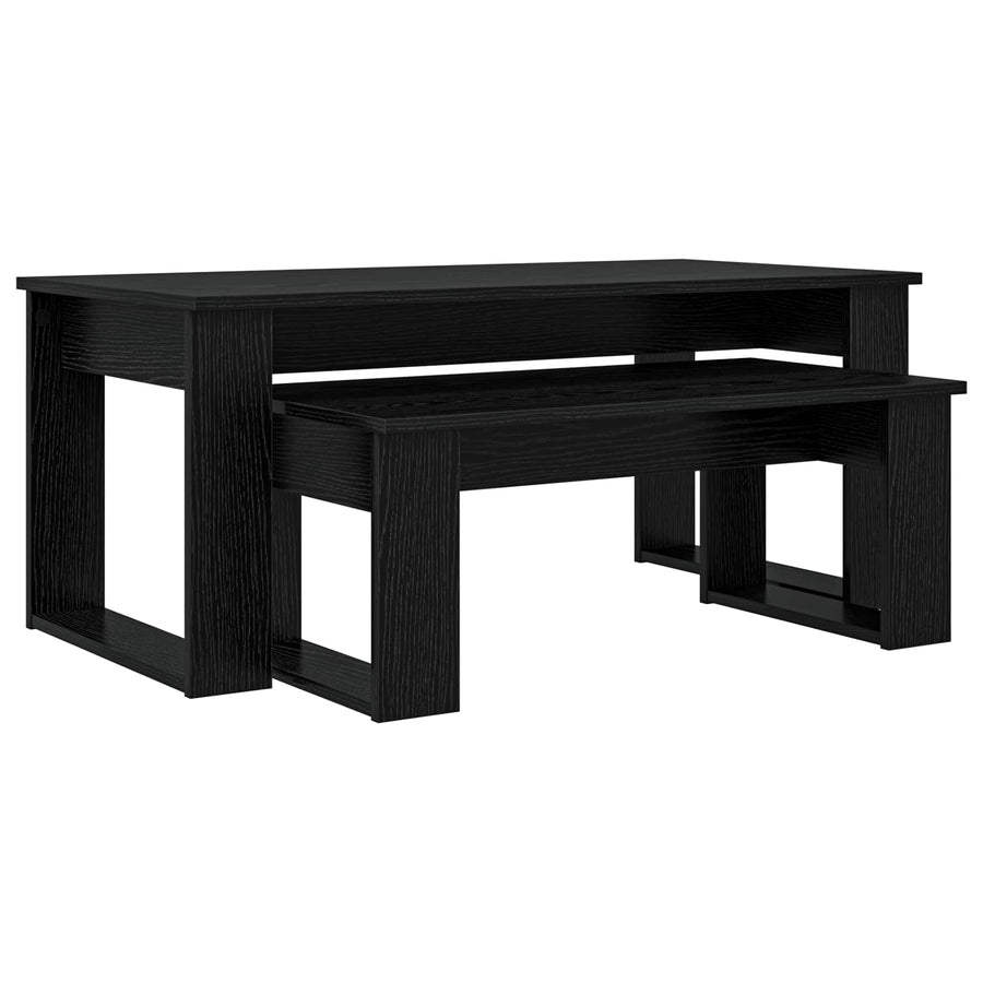 Koffietafel Set 2 pcs Zwart Eiken Bewerkt hout
