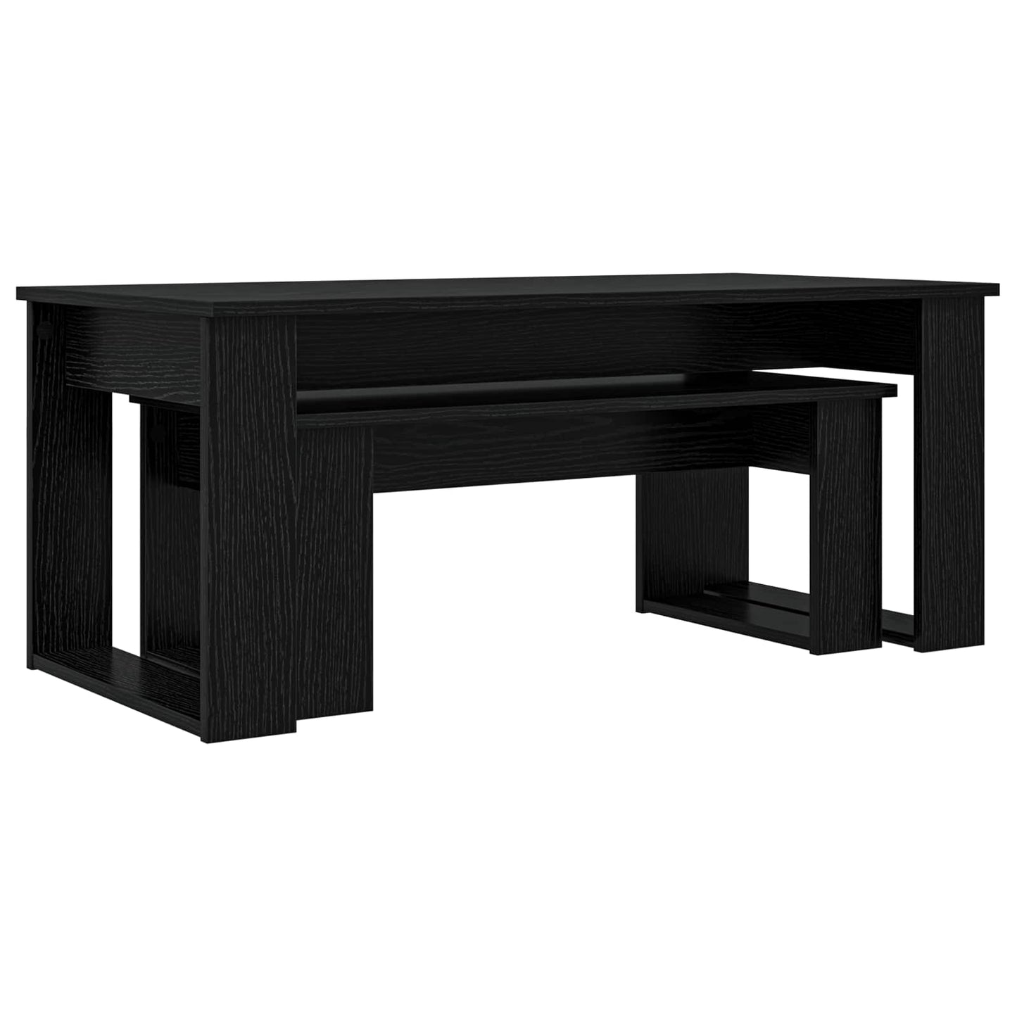 Koffietafel Set 2 pcs Zwart Eiken Bewerkt hout