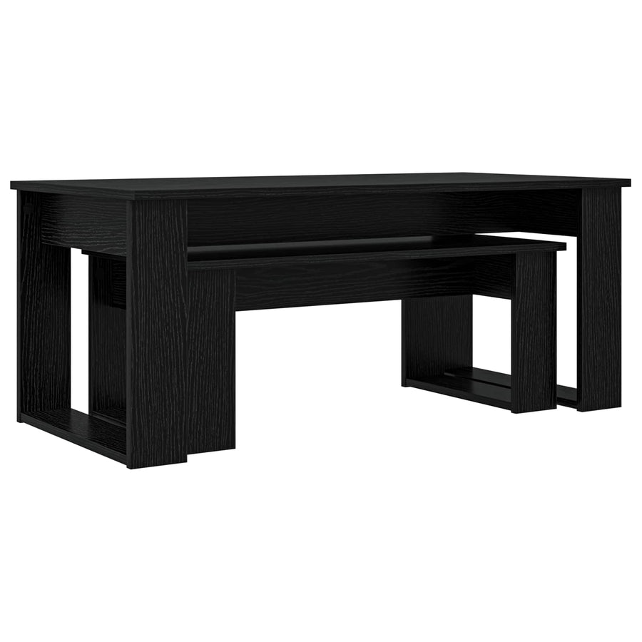 Koffietafel Set 2 pcs Zwart Eiken Bewerkt hout