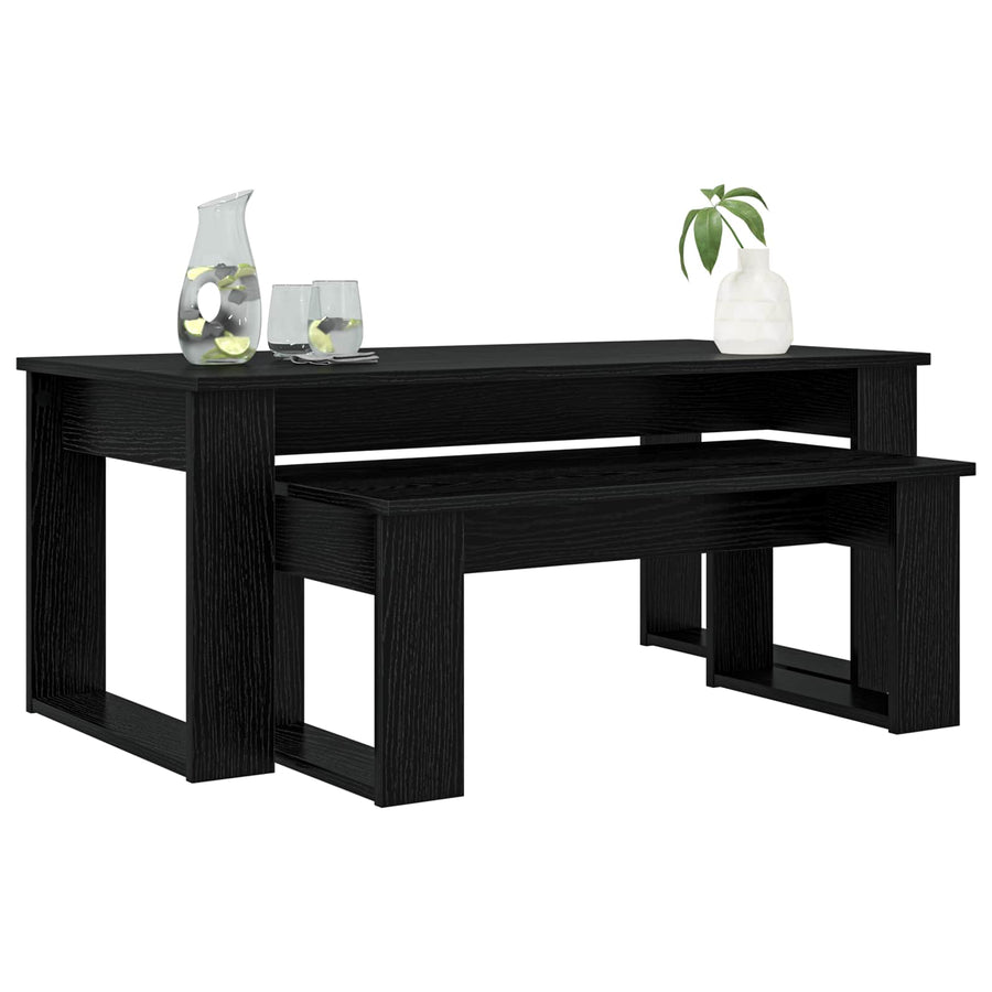 Koffietafel Set 2 pcs Zwart Eiken Bewerkt hout