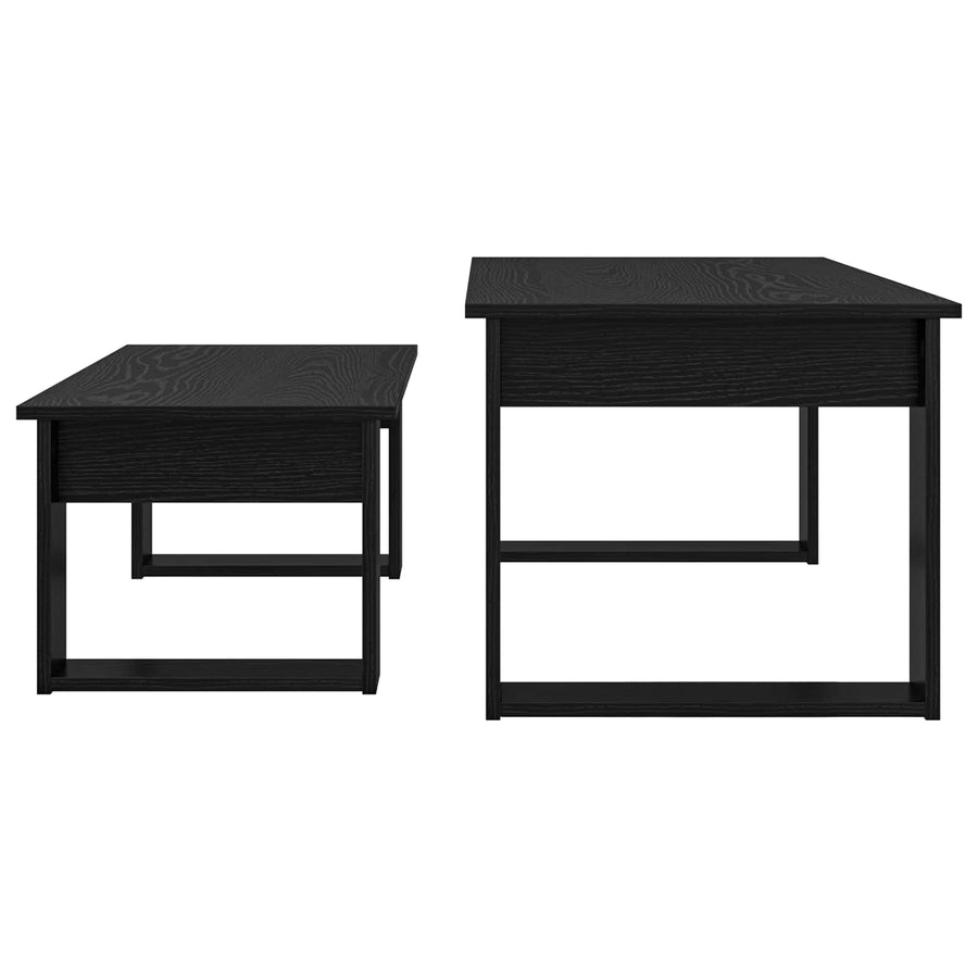 Koffietafel Set 2 pcs Zwart Eiken Bewerkt hout
