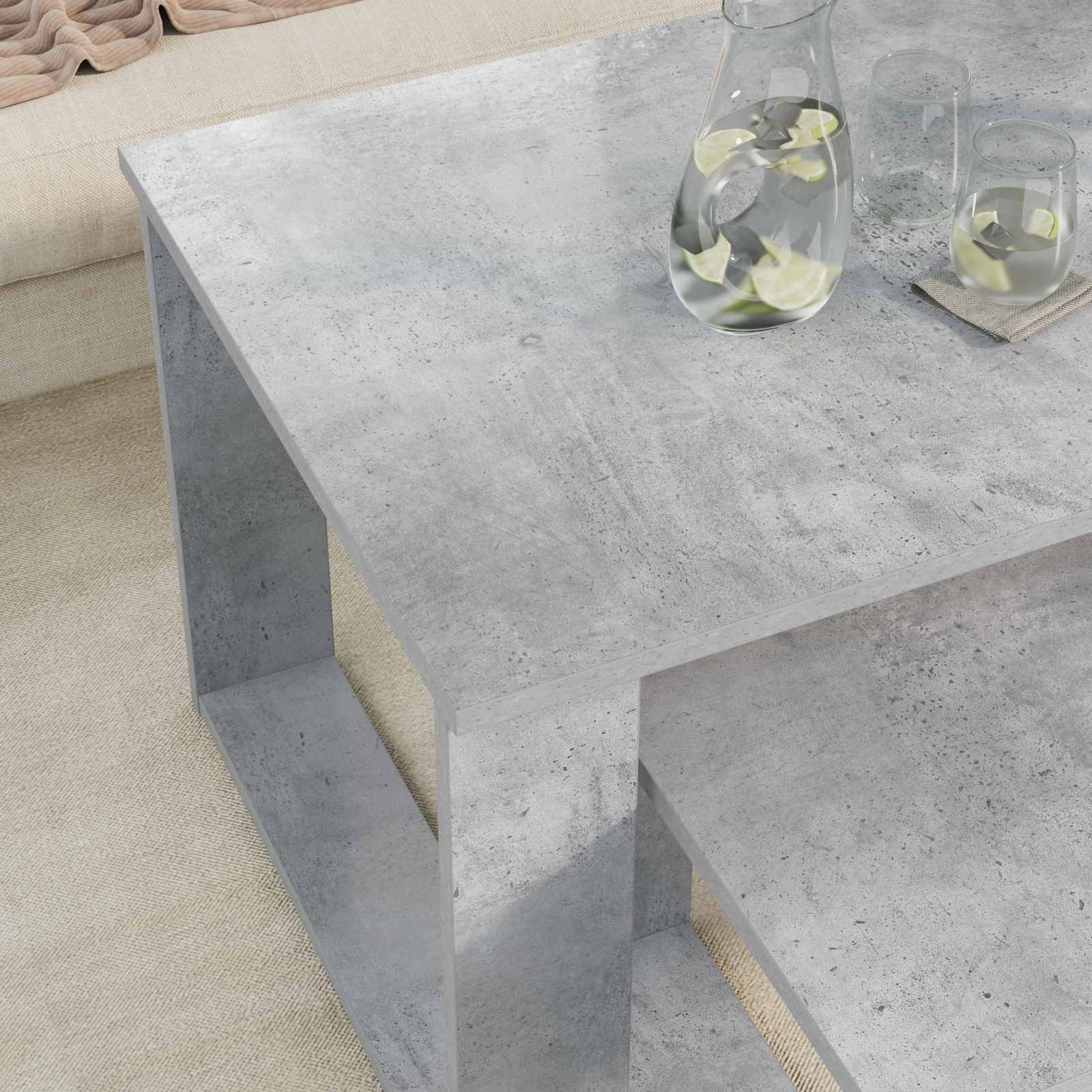 Koffietafel Set 2 pcs Beton Grijs Bewerkt hout