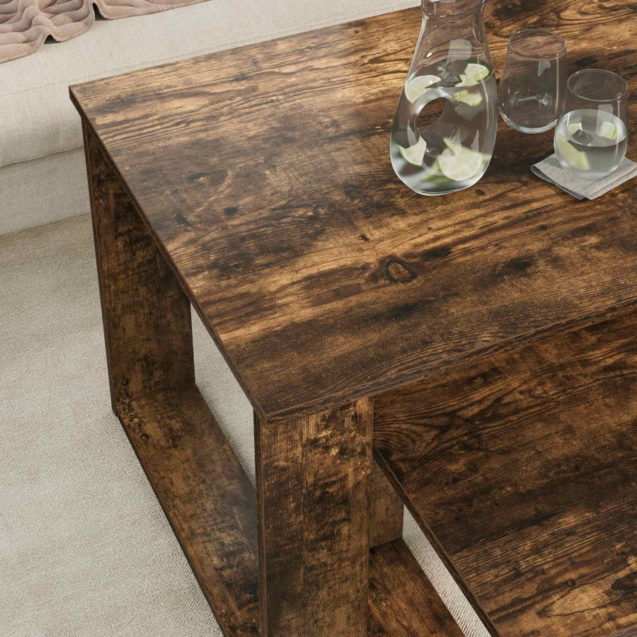 Koffietafel Set 2 pcs Gerookt eiken Bewerkt hout