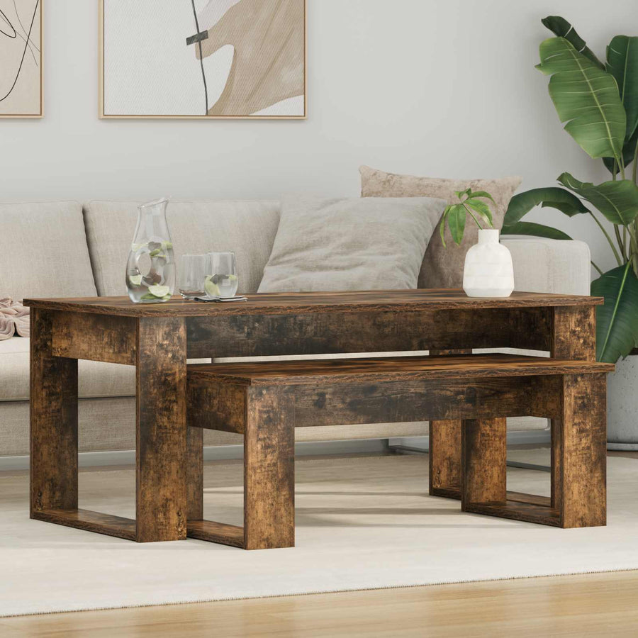 Koffietafel Set 2 pcs Gerookt eiken Bewerkt hout
