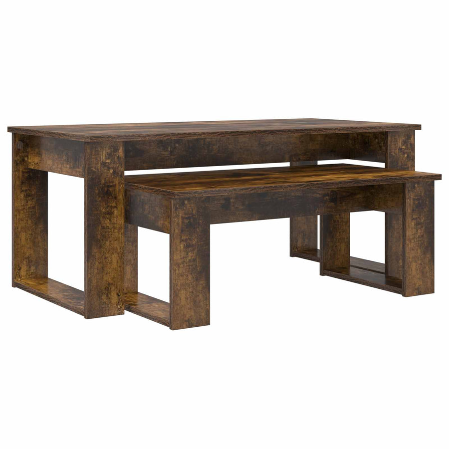 Koffietafel Set 2 pcs Gerookt eiken Bewerkt hout