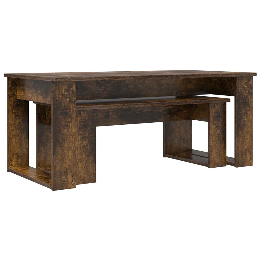 Koffietafel Set 2 pcs Gerookt eiken Bewerkt hout