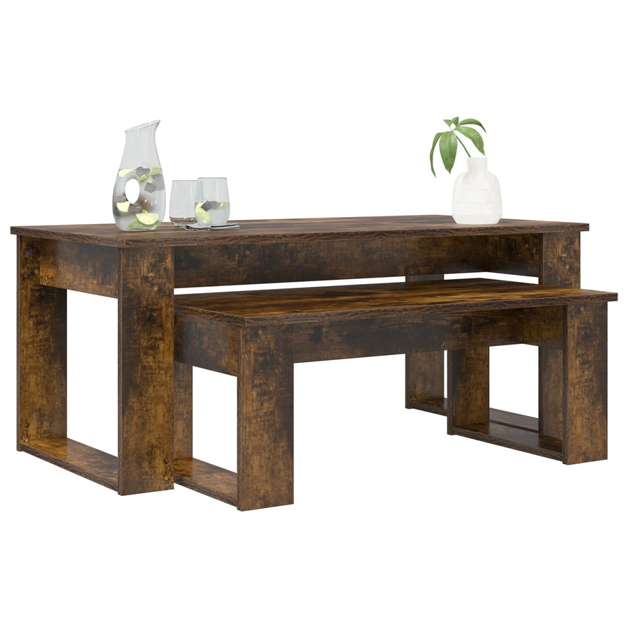 Koffietafel Set 2 pcs Gerookt eiken Bewerkt hout