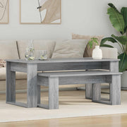 Koffietafel set 2 stuks grijs bewerkt hout 100x50x42 cm