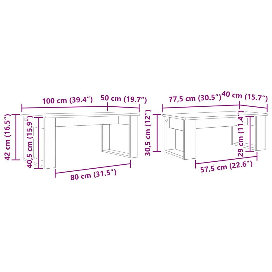 Koffietafel Set 2 pcs Oudhout Bewerkt hout