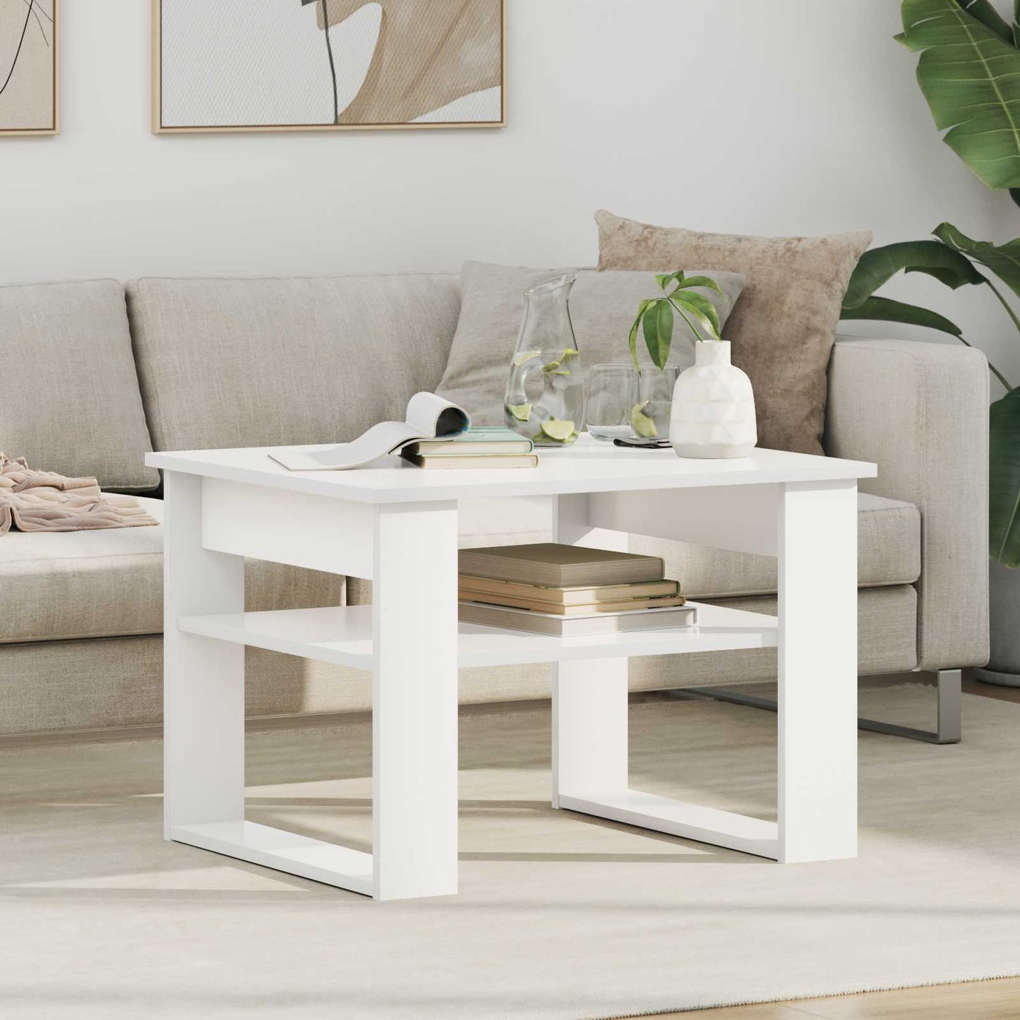 Salontafel met opslag Wit 64 x 54 x 44 cm Bewerkt hout