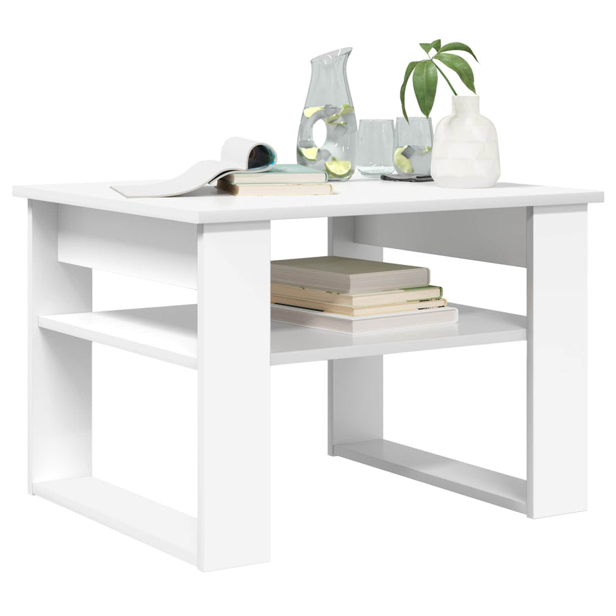 Salontafel met opslag Wit 64 x 54 x 44 cm Bewerkt hout