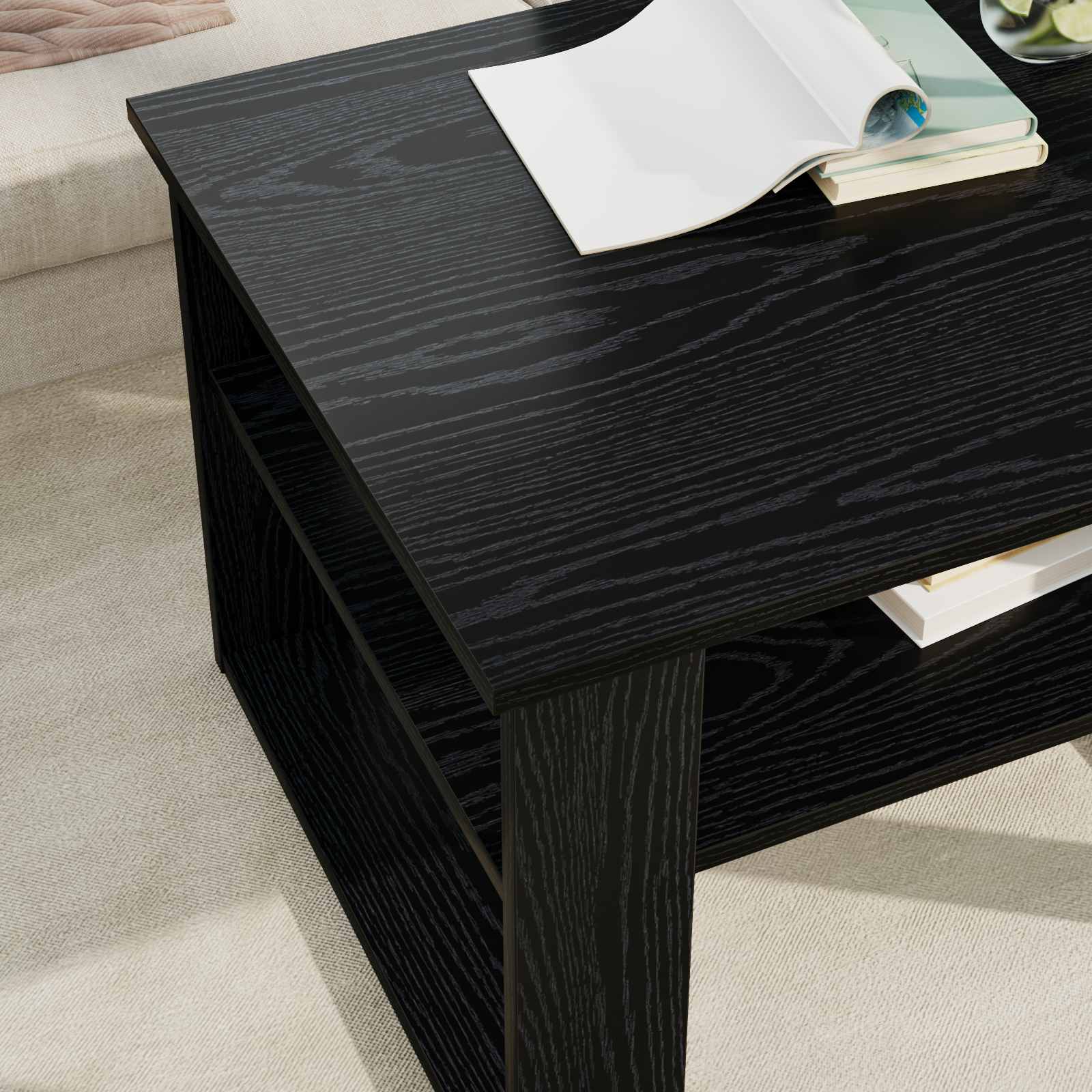 Salontafel met opslag Zwart Eiken 64 x 54 x 44 cm Bewerkt hout