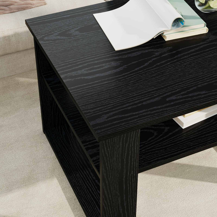 Salontafel met opslag Zwart Eiken 64 x 54 x 44 cm Bewerkt hout