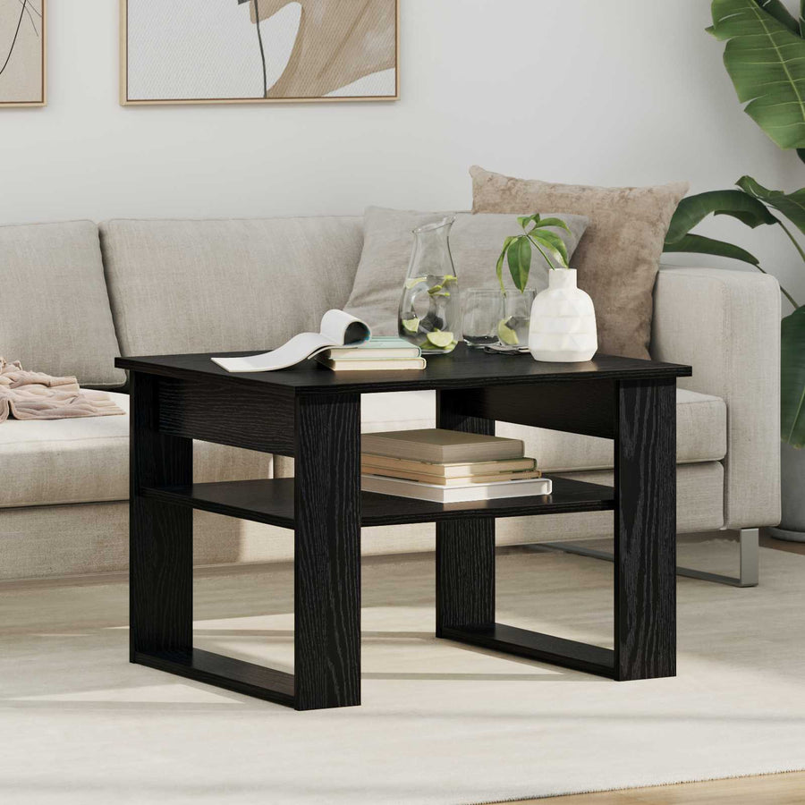 Salontafel met opslag Zwart Eiken 64 x 54 x 44 cm Bewerkt hout