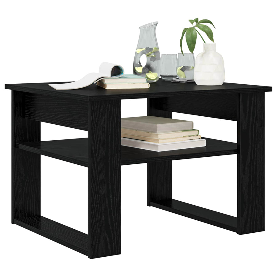 Salontafel met opslag Zwart Eiken 64 x 54 x 44 cm Bewerkt hout