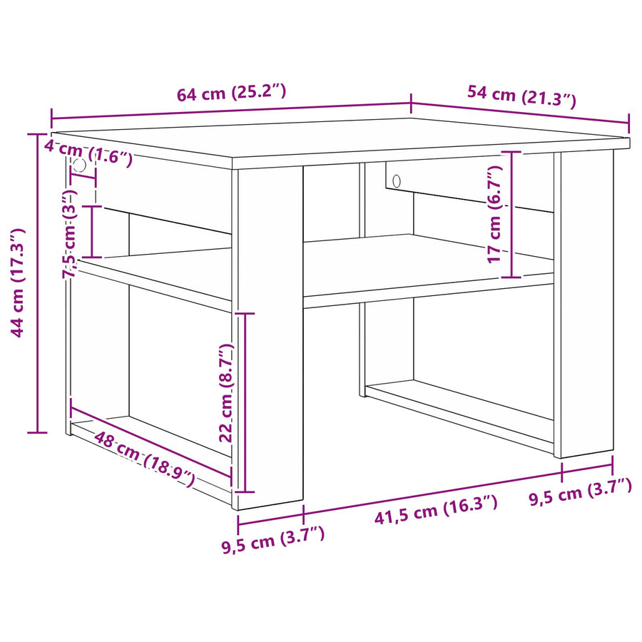 Salontafel met opslag Beton Grijs 64 x 54 x 44 cm Bewerkt hout