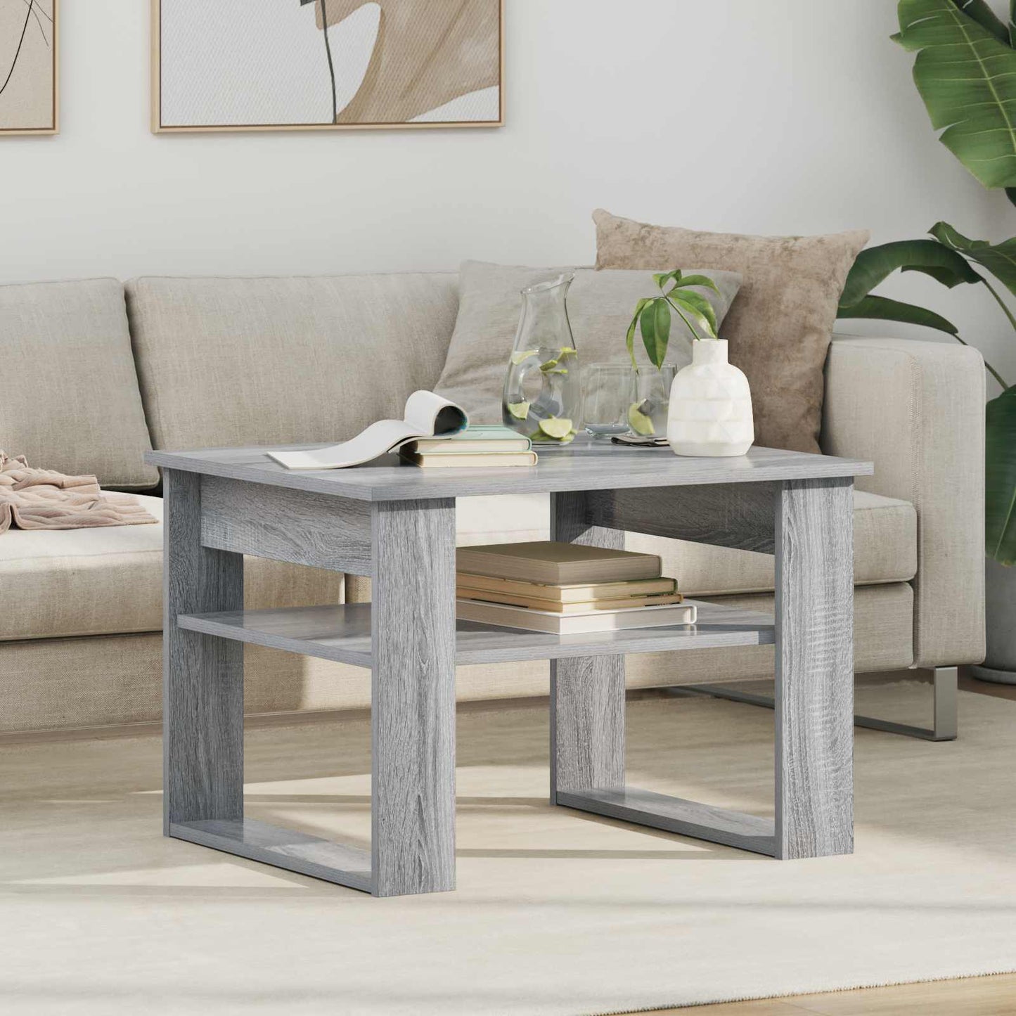 Salontafel met opslag Grijs Sonoma 64 x 54 x 44 cm Bewerkt hout