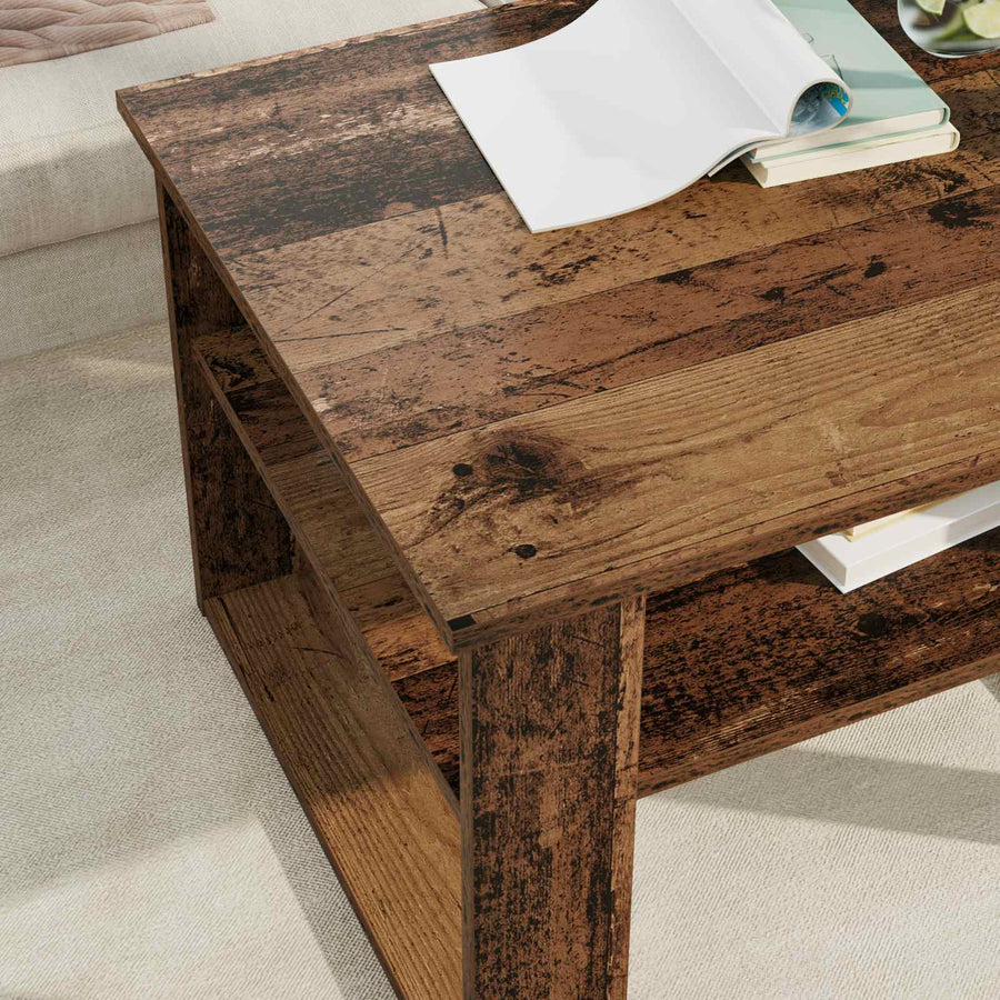 Salontafel met opslag Oudhout 64 x 54 x 44 cm Bewerkt hout