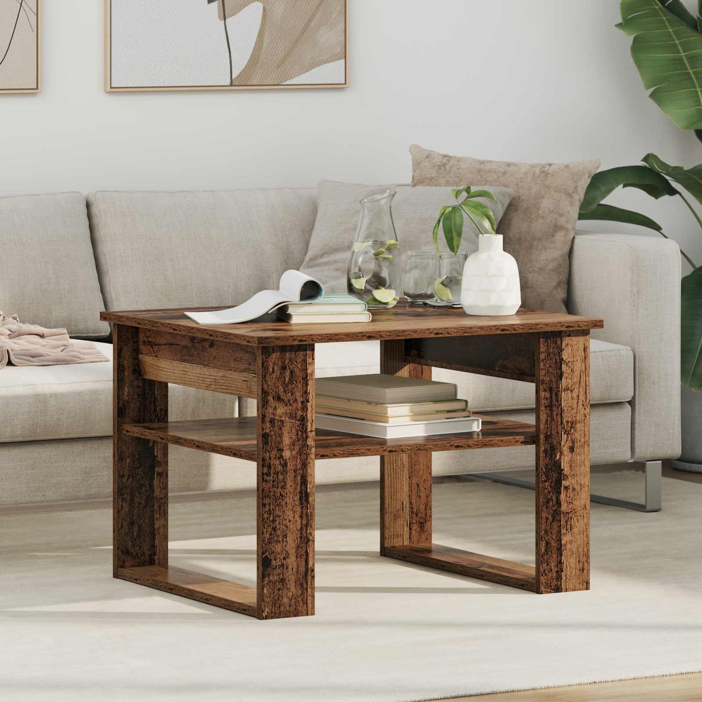 Salontafel met opslag Oudhout 64 x 54 x 44 cm Bewerkt hout