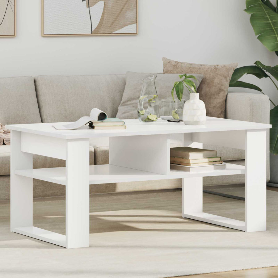 Salontafel met opslag Wit 96 x 54 x 44 cm Bewerkt hout