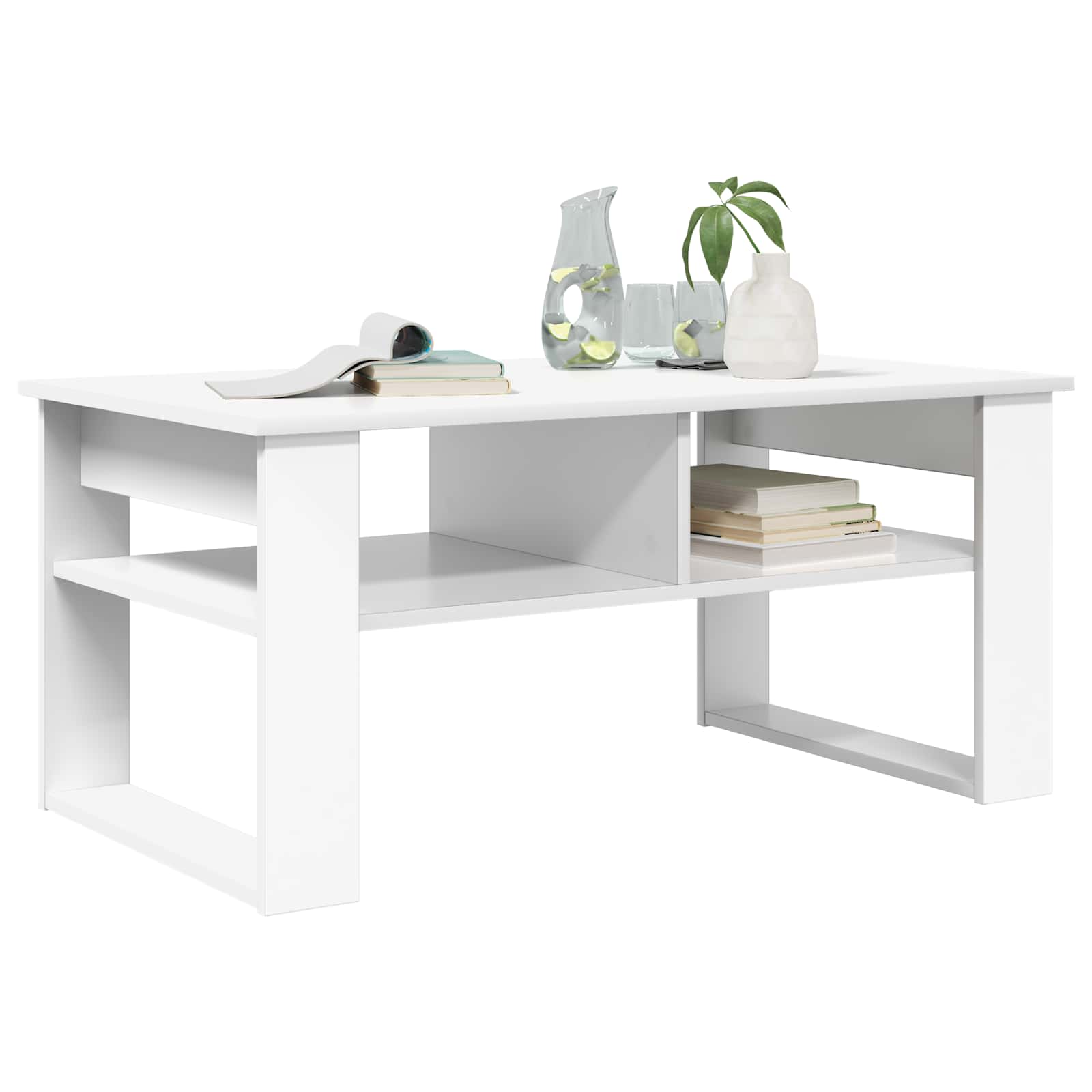 Salontafel met opslag Wit 96 x 54 x 44 cm Bewerkt hout