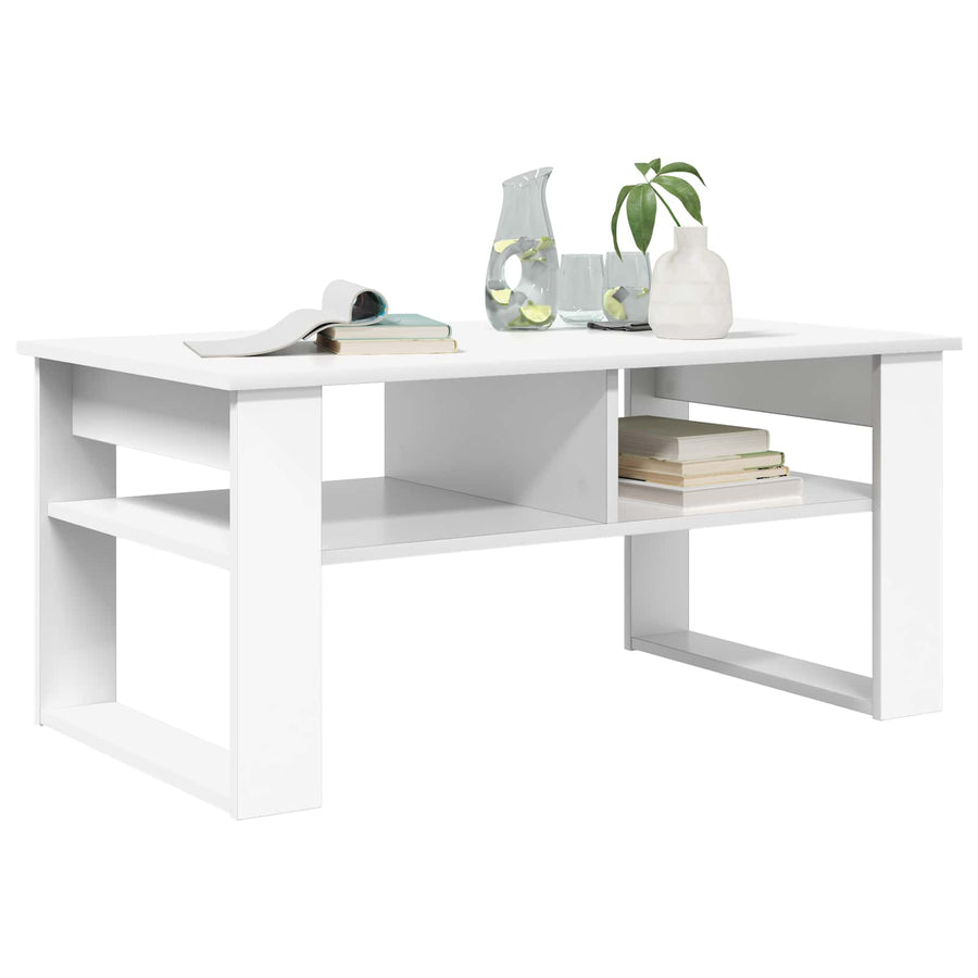 Salontafel met opslag Wit 96 x 54 x 44 cm Bewerkt hout