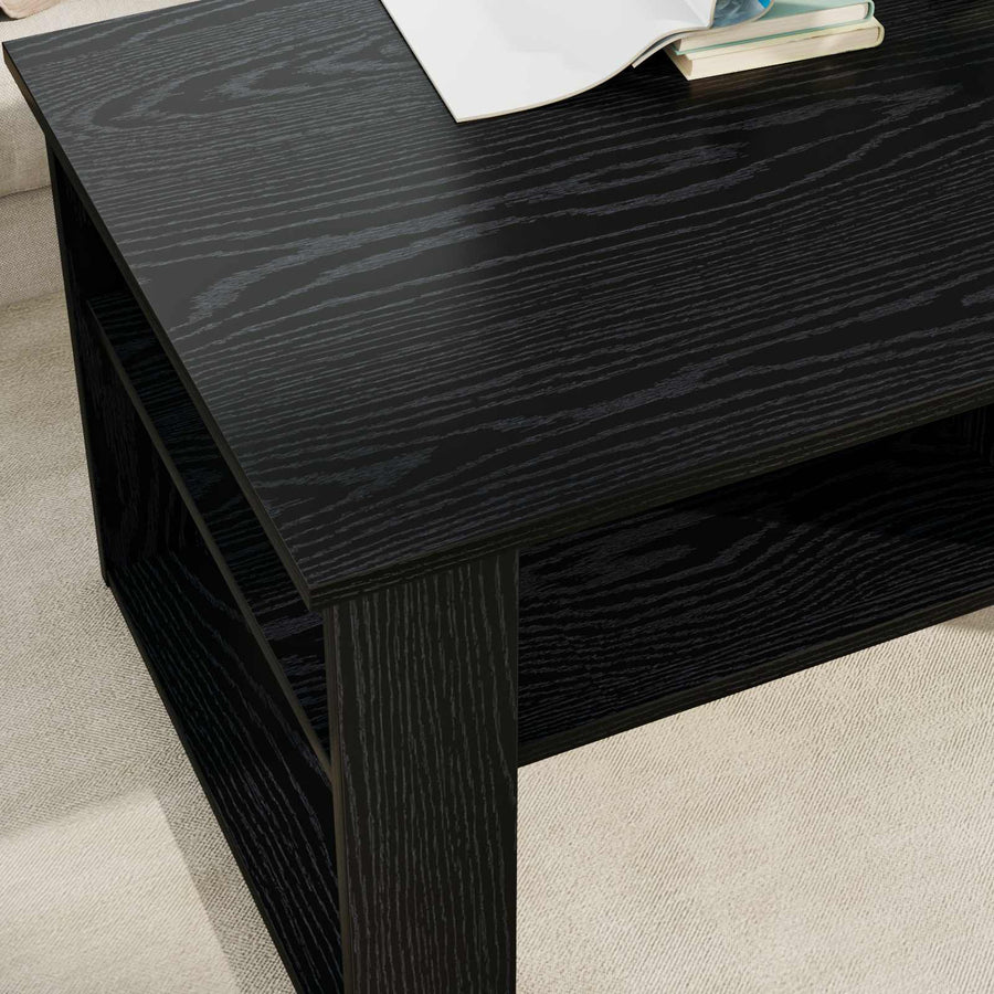 Salontafel met opslag Zwart Eiken 96 x 54 x 44 cm Bewerkt hout