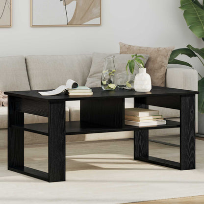 Salontafel met opslag Zwart Eiken 96 x 54 x 44 cm Bewerkt hout