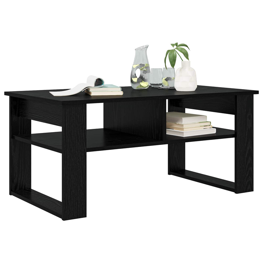 Salontafel met opslag Zwart Eiken 96 x 54 x 44 cm Bewerkt hout
