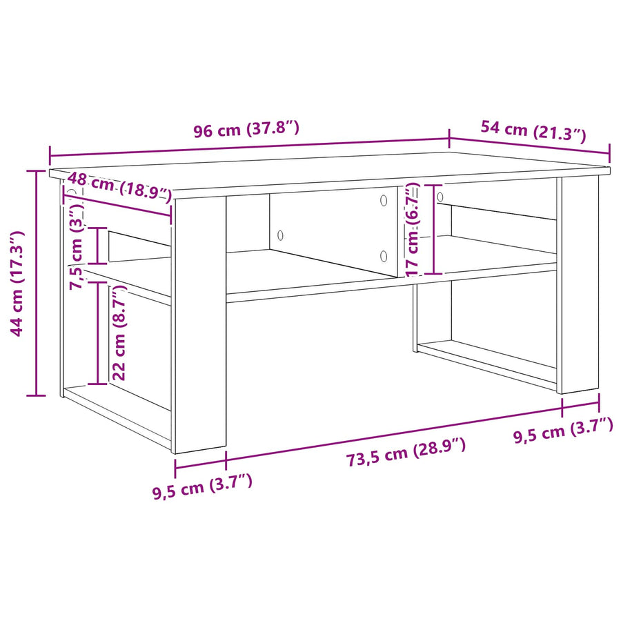 Salontafel met opslag Zwart Eiken 96 x 54 x 44 cm Bewerkt hout