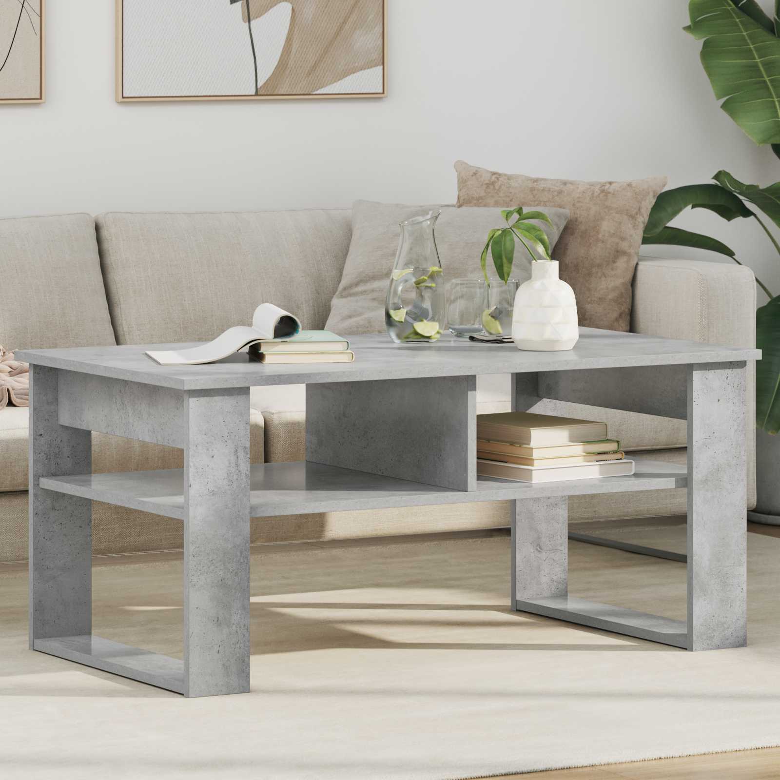 Salontafel met opslag Beton Grijs 96 x 54 x 44 cm Bewerkt hout