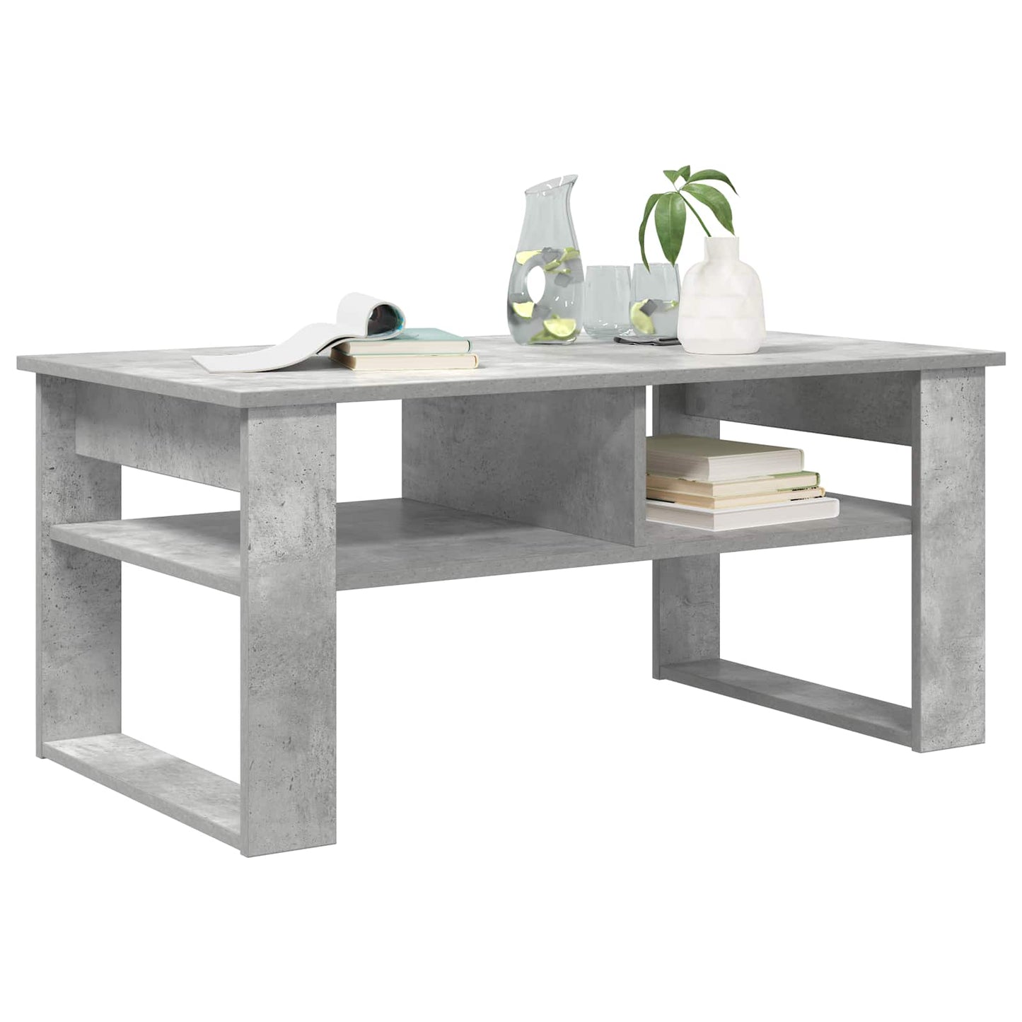Salontafel met opslag Beton Grijs 96 x 54 x 44 cm Bewerkt hout