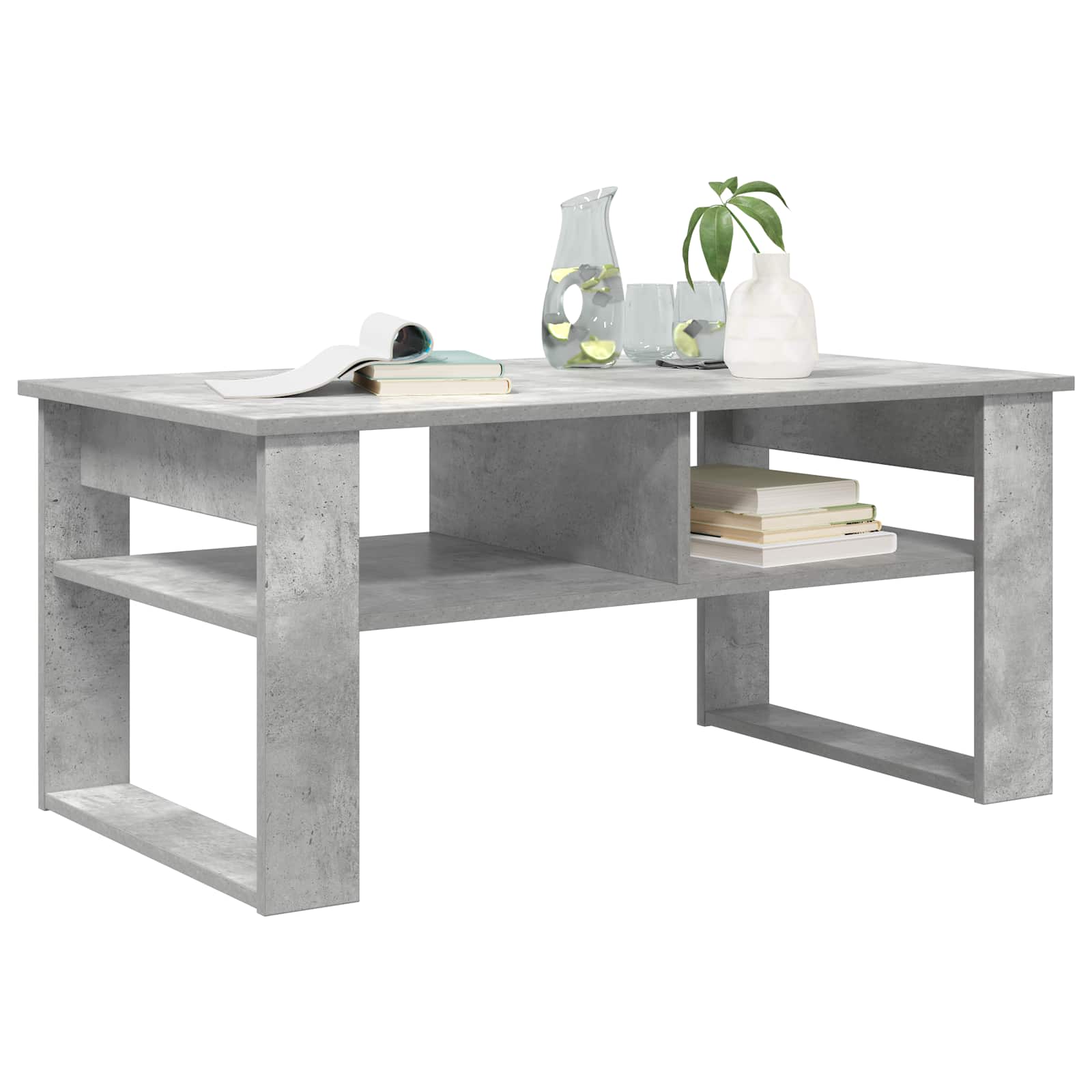 Salontafel met opslag Beton Grijs 96 x 54 x 44 cm Bewerkt hout