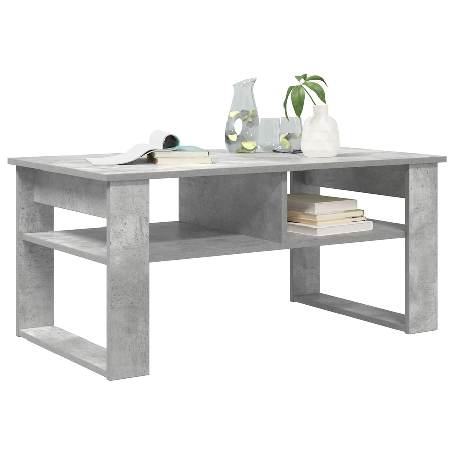Salontafel met opslag Beton Grijs 96 x 54 x 44 cm Bewerkt hout