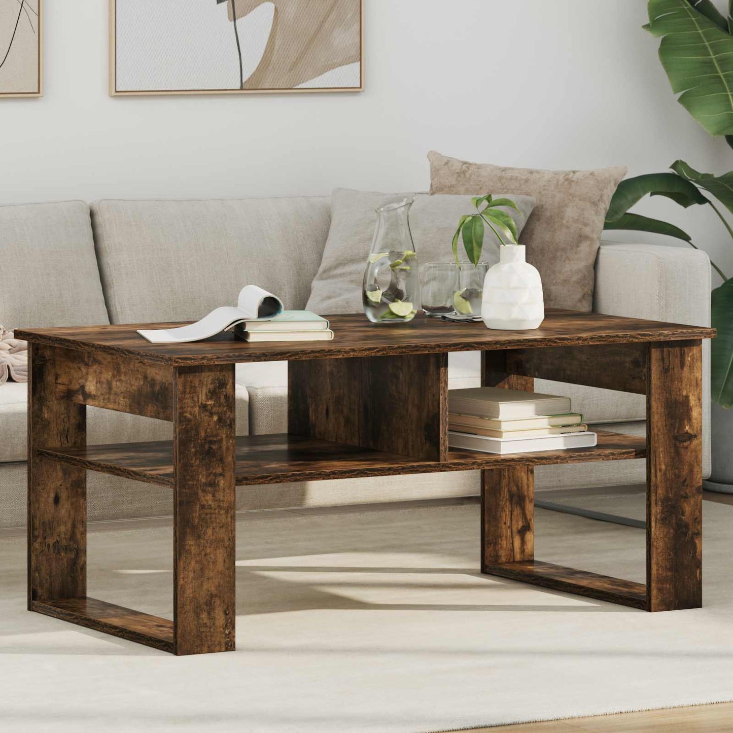 Salontafel Gerookt eiken 96 x 54 x 44 cm Bewerkt hout