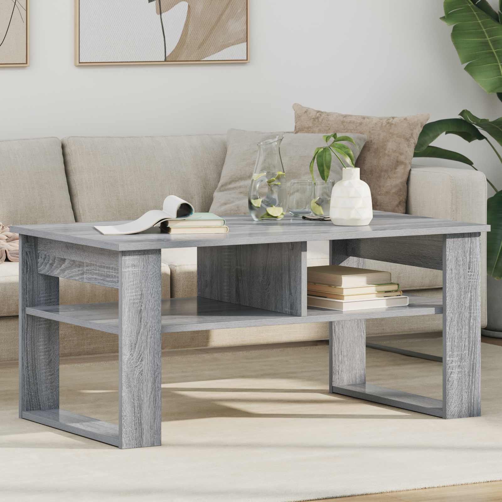 Salontafel met opslag Grijs Sonoma 96 x 54 x 44 cm Bewerkt hout