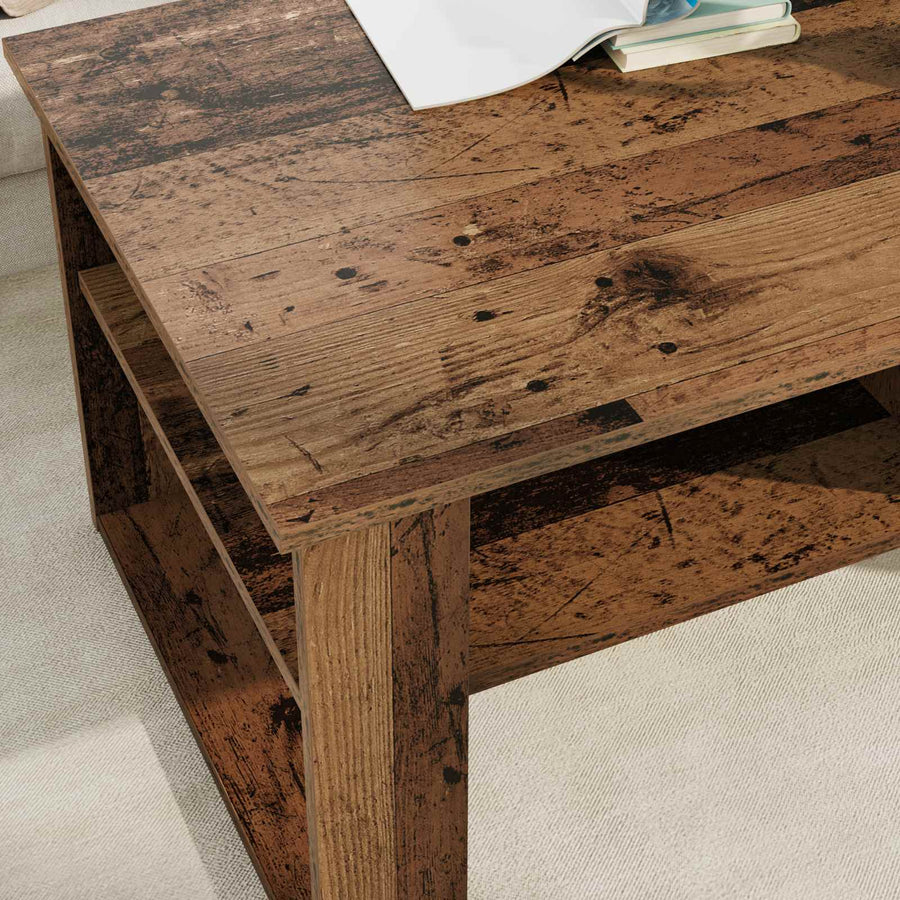 Salontafel met opslag Oudhout 96 x 54 x 44 cm Bewerkt hout