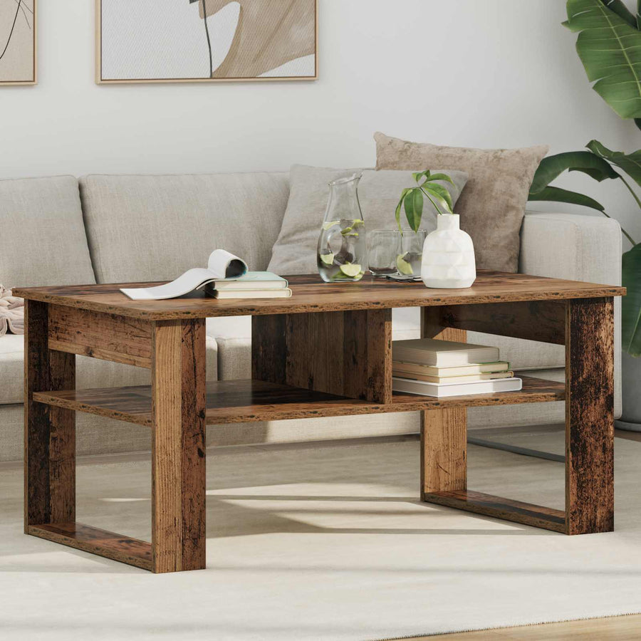 Salontafel met opslag Oudhout 96 x 54 x 44 cm Bewerkt hout