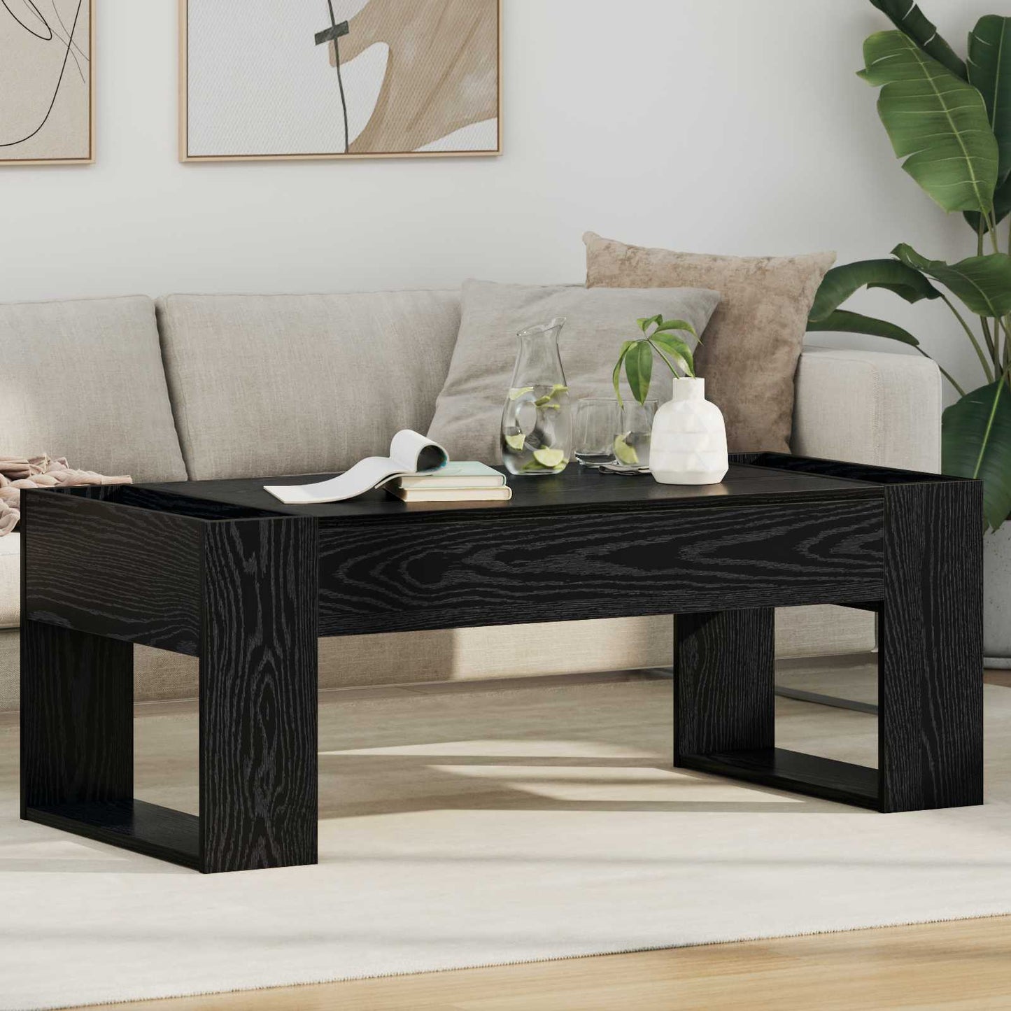 Salontafel Zwart Eiken 110 x 50 x 41 cm Bewerkt hout