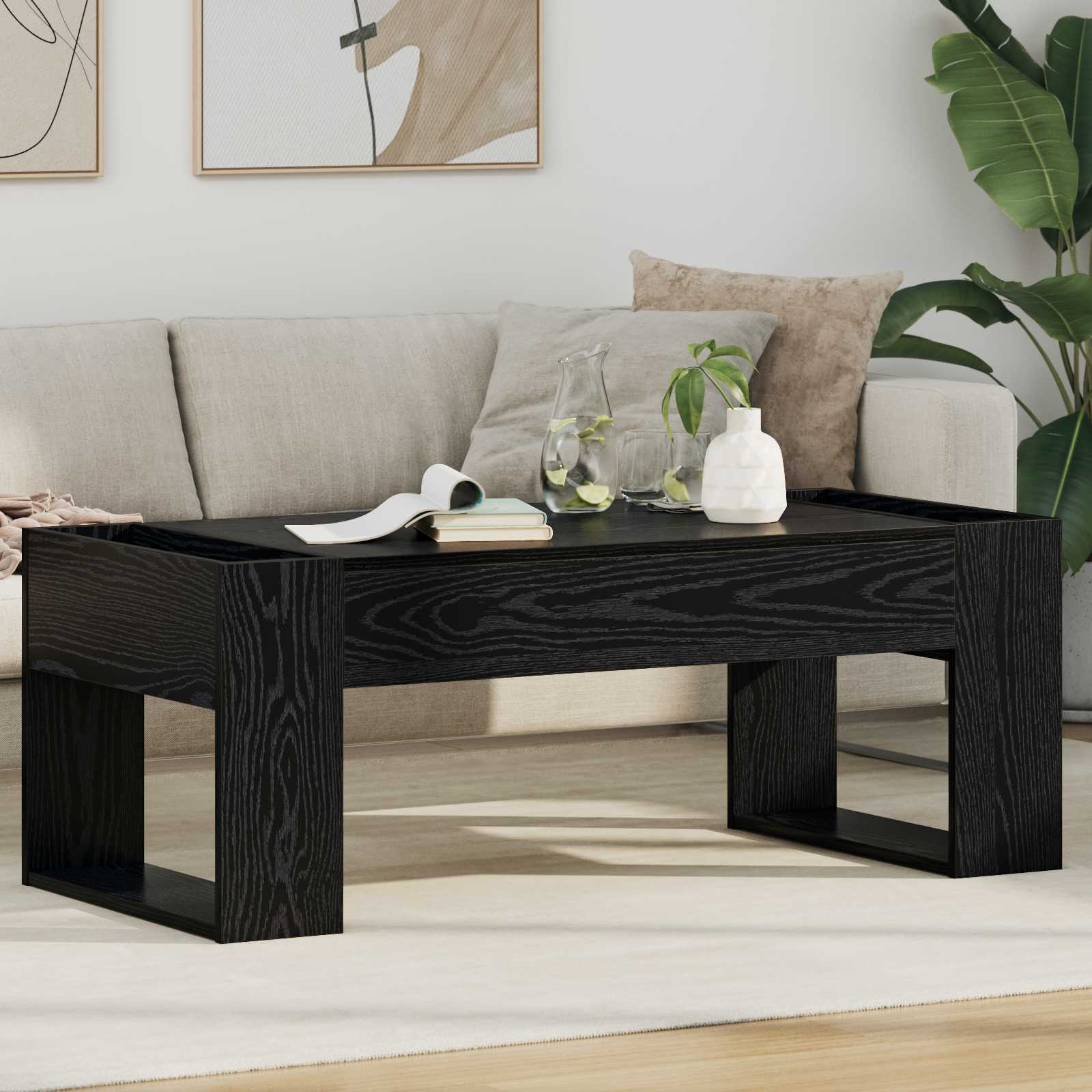 Salontafel Zwart Eiken 110 x 50 x 41 cm Bewerkt hout