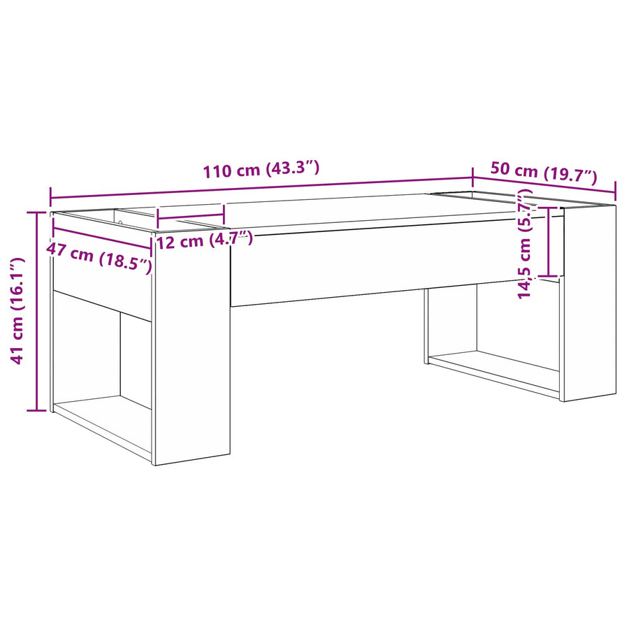 Salontafel Gerookt eiken 110 x 50 x 41 cm Bewerkt hout