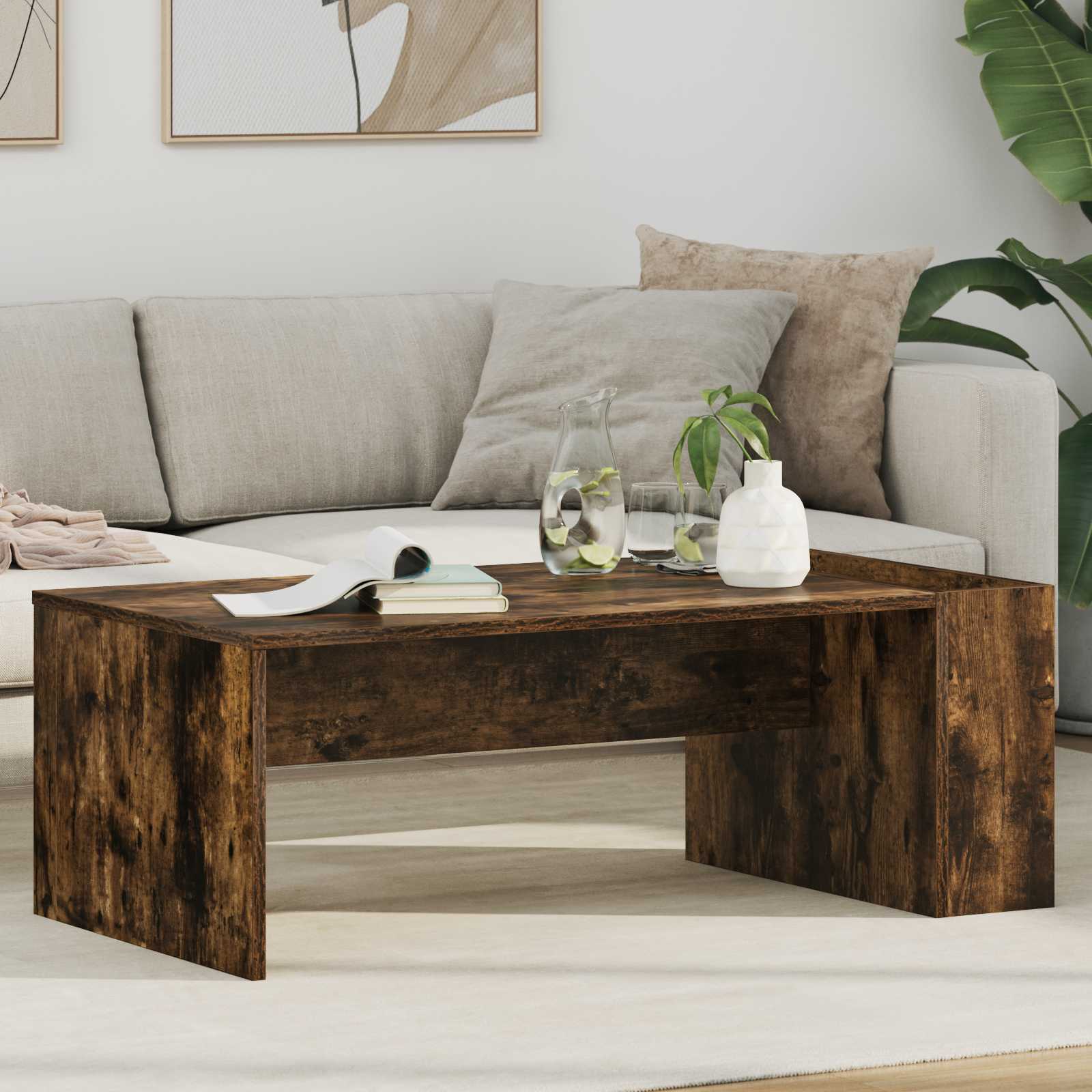 Salontafel Gerookt eiken 95 x 50 x 34 cm Bewerkt hout