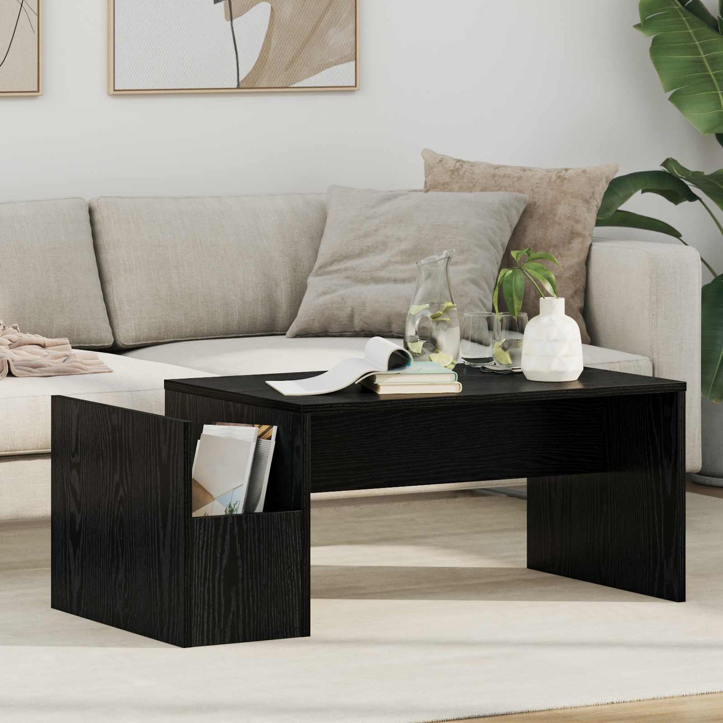 Salontafel Zwart Eiken 90 x 45 x 35 cm Bewerkt hout