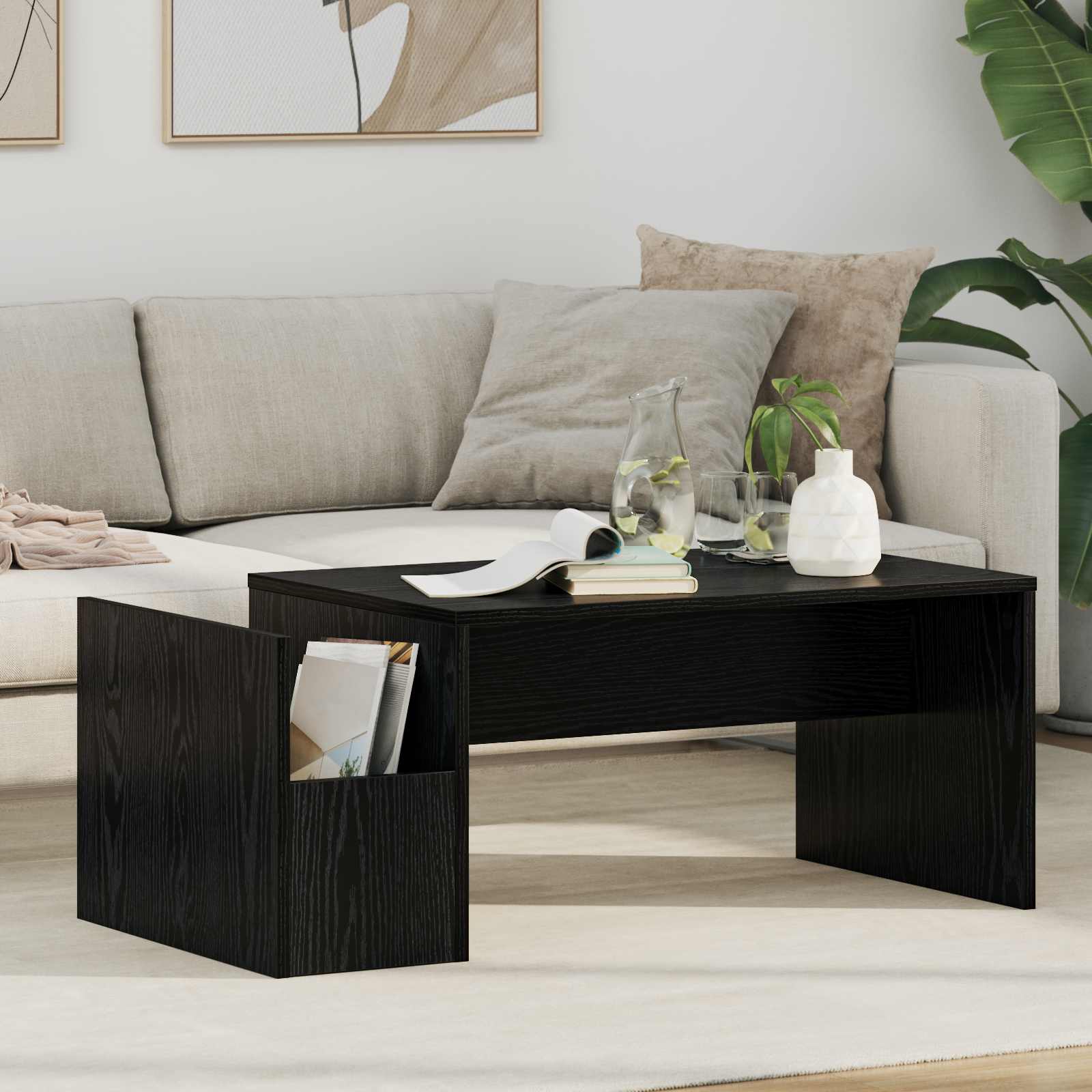 Salontafel Zwart Eiken 90 x 45 x 35 cm Bewerkt hout