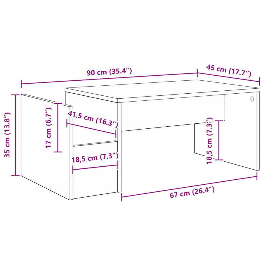 Salontafel Gerookt eiken 90 x 45 x 35 cm Bewerkt hout
