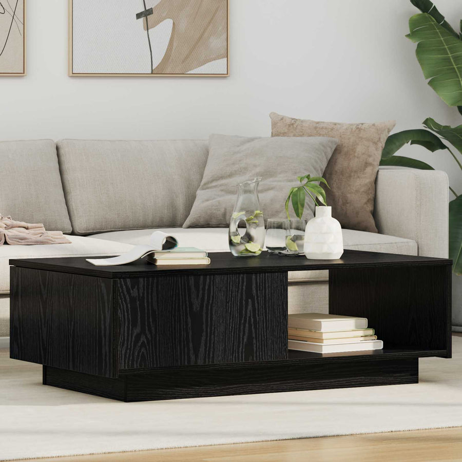 Salontafel met lade Zwart Eiken 95 x 55 x 31 cm Bewerkt hout