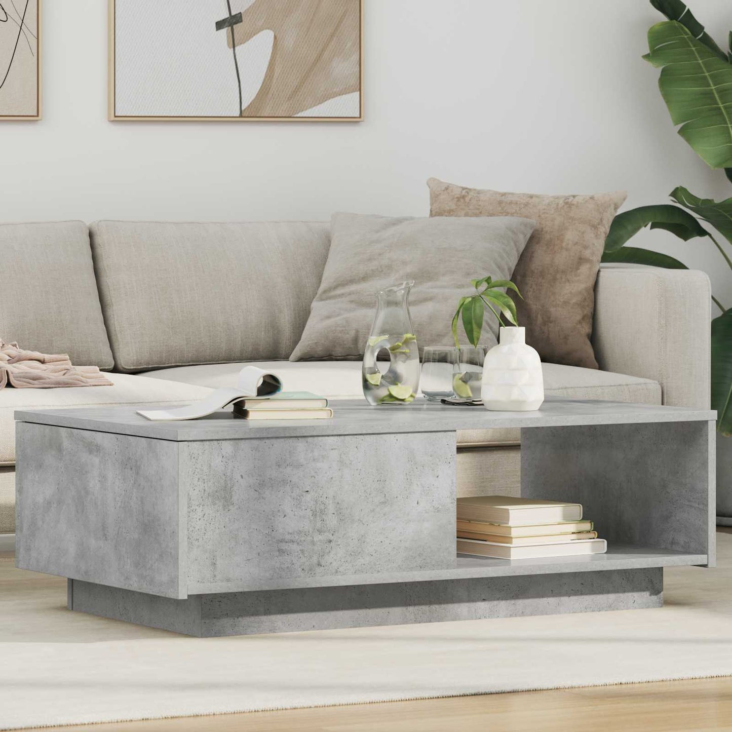 Salontafel met lade Beton Grijs 95 x 55 x 31 cm Bewerkt hout