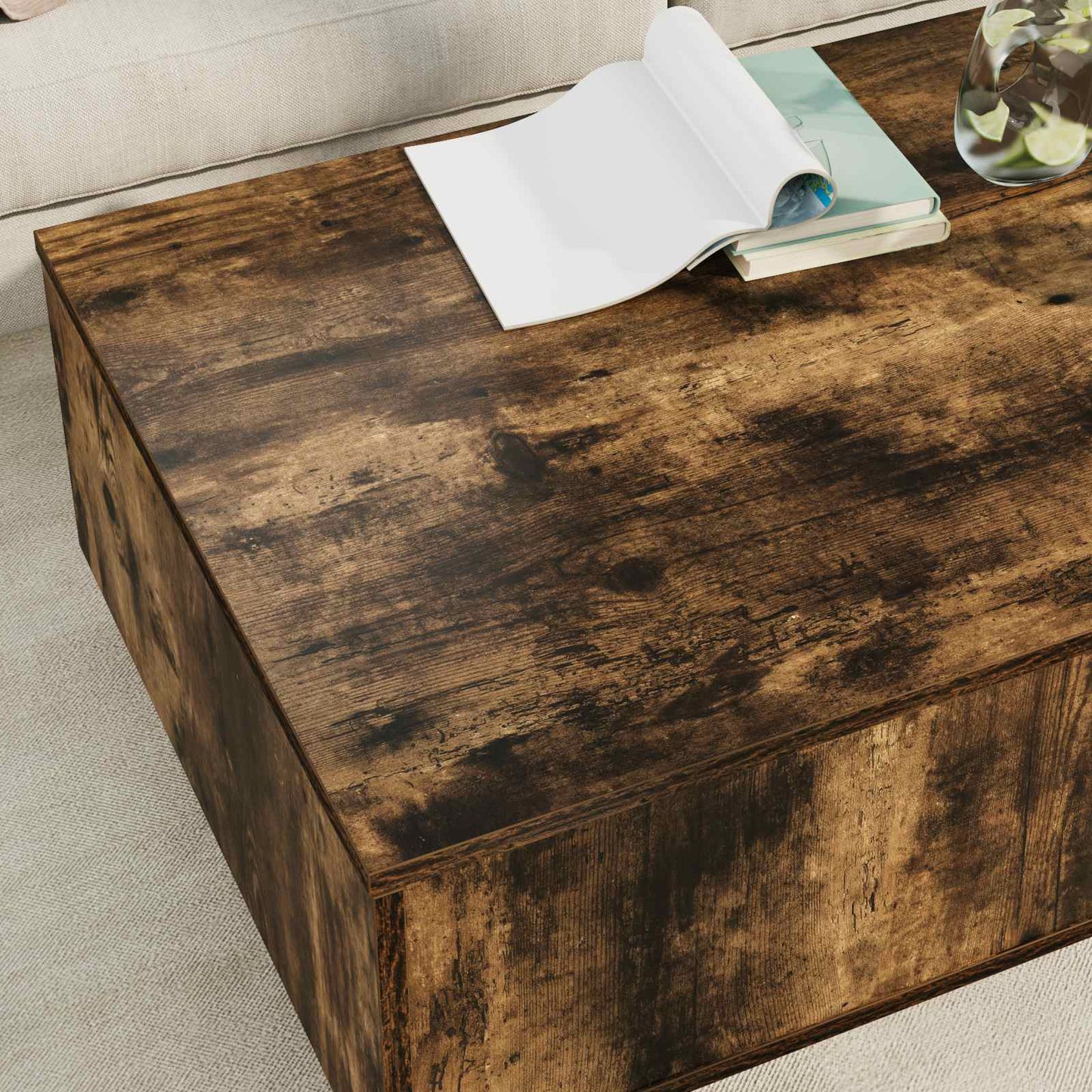 Salontafel met lade Gerookt eiken 95 x 55 x 31 cm Bewerkt hout