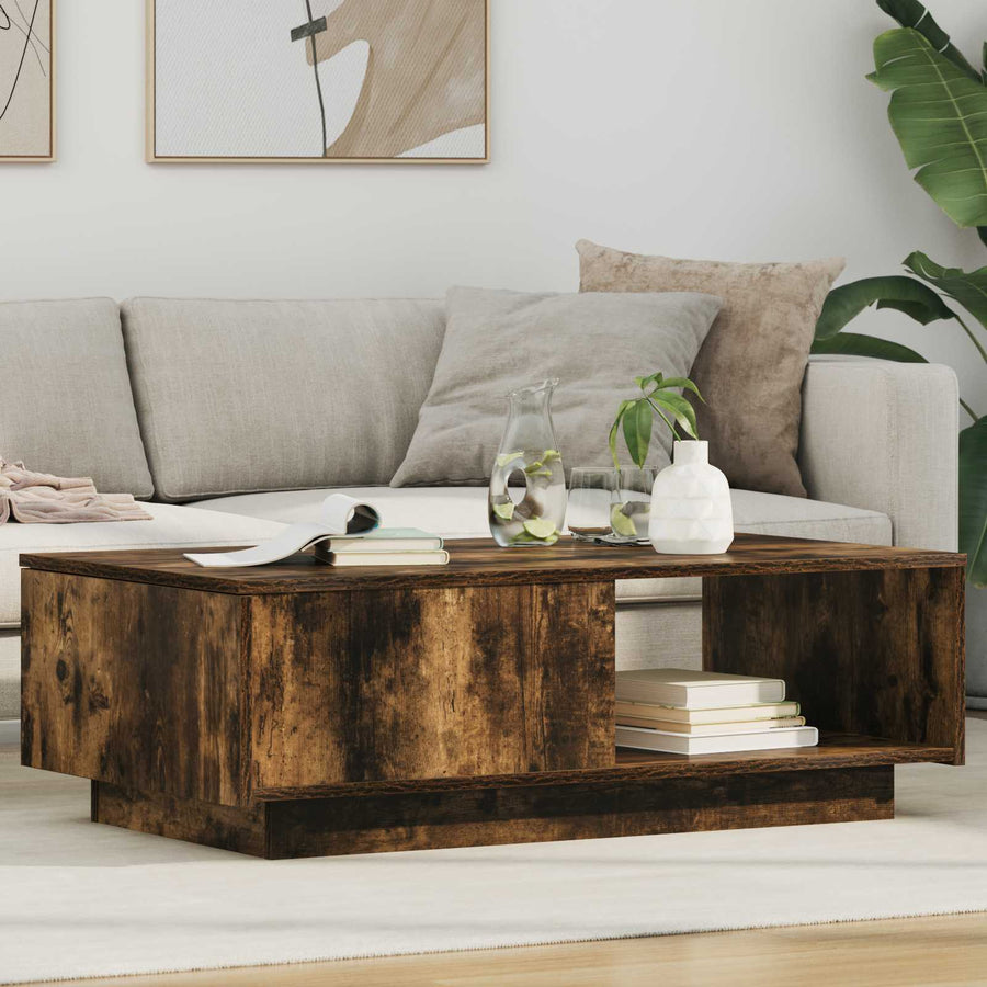 Salontafel met lade Gerookt eiken 95 x 55 x 31 cm Bewerkt hout